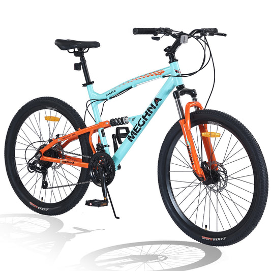 26 inch Mountain Bikes for Adults, 21 Speed Mountain Bicycle w/ Dual Suspension, Commute Bike w/ Disc Brakes, City Bike, Street Bicycles for Mens Womens, Aluminum Alloy Frame, 85% assembled