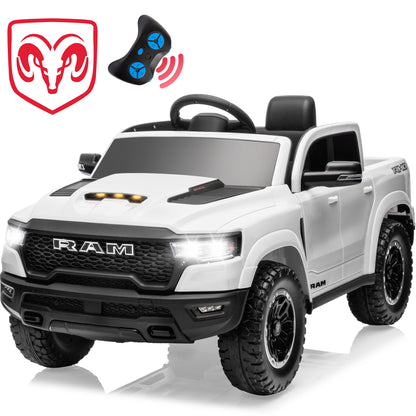 iYofe Ram Ride on Car Toys, 12V RAM 1500 Battery Powered Ride on Toy Truck with Remote Control, Electric Car for Kids Girls 3-5 w/ Bluetooth, Rear Storage Trunk, Safety Belt, 4 Wheelers