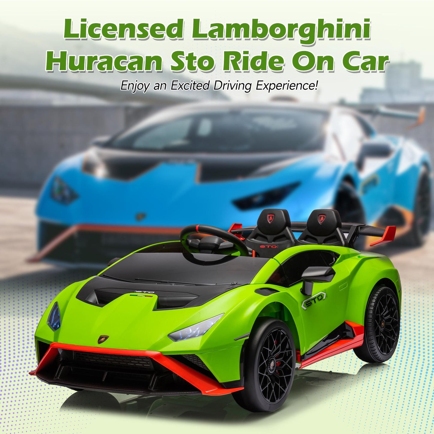 Green 24V Lamborghini Ride on Cars with Remote Control, Battery Powered Kids Ride on Toys for Boys Girls 3-8 Ages, 4 Wheels Electric Cars for Kids with Bluetooth/Music/USB Port/LED Lights