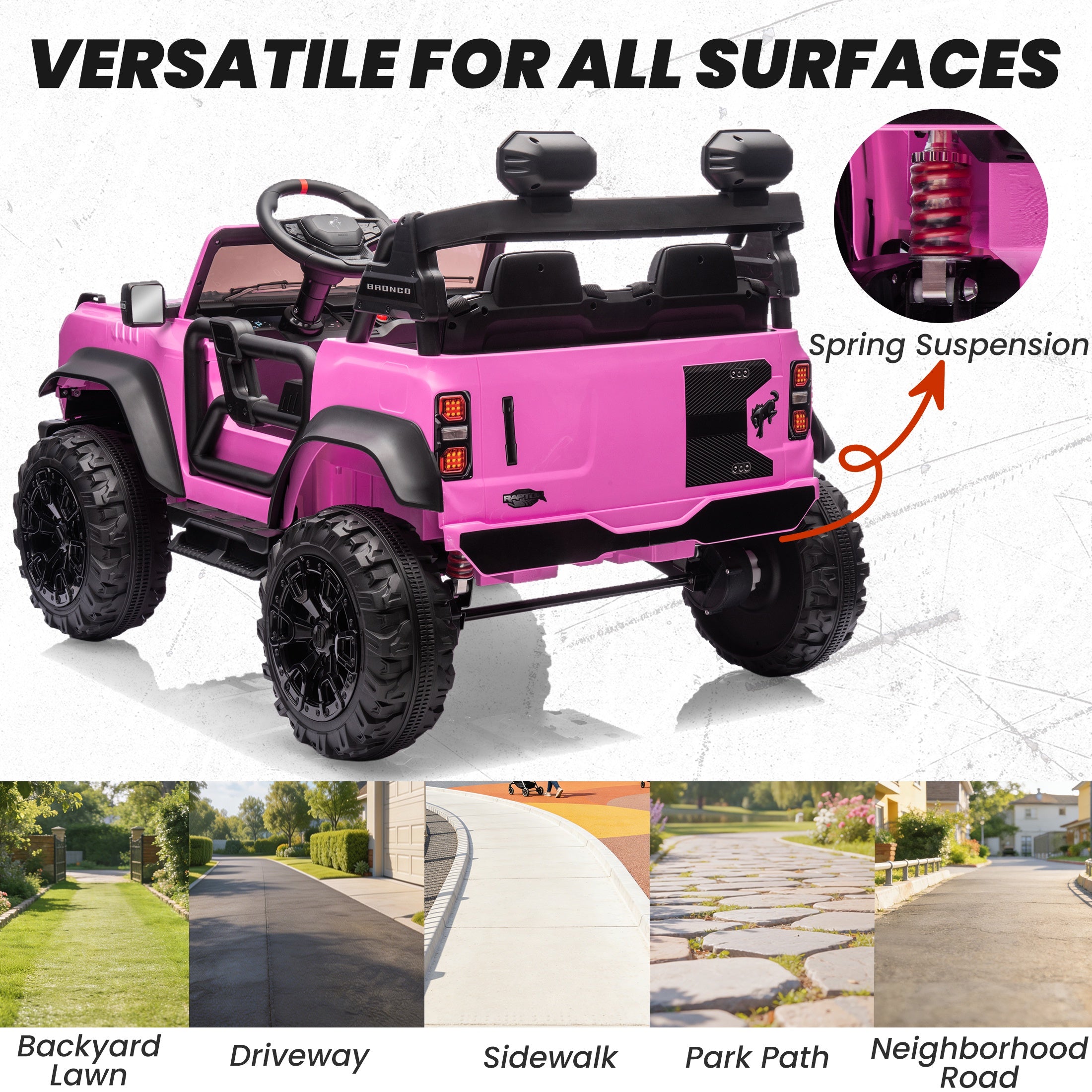 iYofe 24V 2 Seater Ford Bronco Raptor Powered Ride on Car with Remote Control, Bluetooth, Ages 3-8, Pink