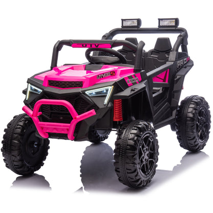 24V Powered Ride on UTV, iYofe Electric Ride on Cars with Remote Control, Bluetooth, Music, LED Lights, Portable Handle, 4 Wheels Suspension, Kids Ride on Toys for Boys Girls Ages 3-6, Pink
