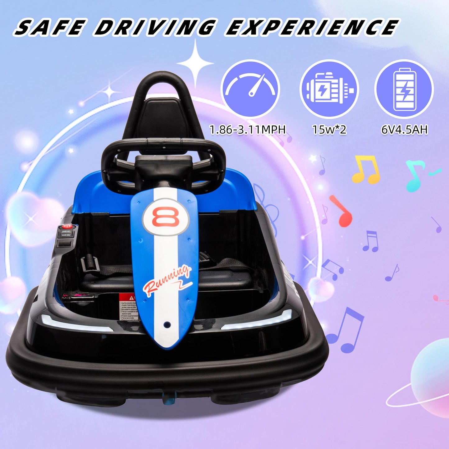 iYofe 6V Bumper Car Ride on with Remote Control, Bumper Cars for Kids Toddlers Boys Girls 2-6 Years Old Gifts, Battery Powered Ride on Toys with Bluetooth, Player, 360¡ãSpin, LED Light, 3 Speed, Black