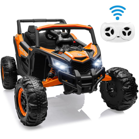 iYofe 24V Ride on Toys for Big Kids, Kids Ride on Car for Boys Girls 3-6, Powered Ride on UTV Electric Cars for Kids w/ Remote Control, Bluetooth Music, LED Lights, 4 Wheels Spring Suspension, Orange