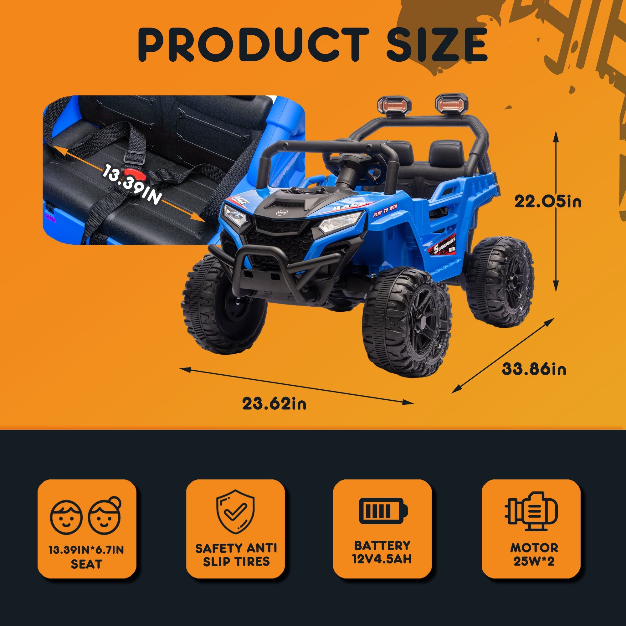 12V Powered Ride on Car UTV, Kids Ride on Toys for Toddlers Ages 3-5, Ride on Vehicles with Remote Control, Bluetooth, Music, 4 Wheels Suspension, Electric Cars for Kids Boys Girls, Blue