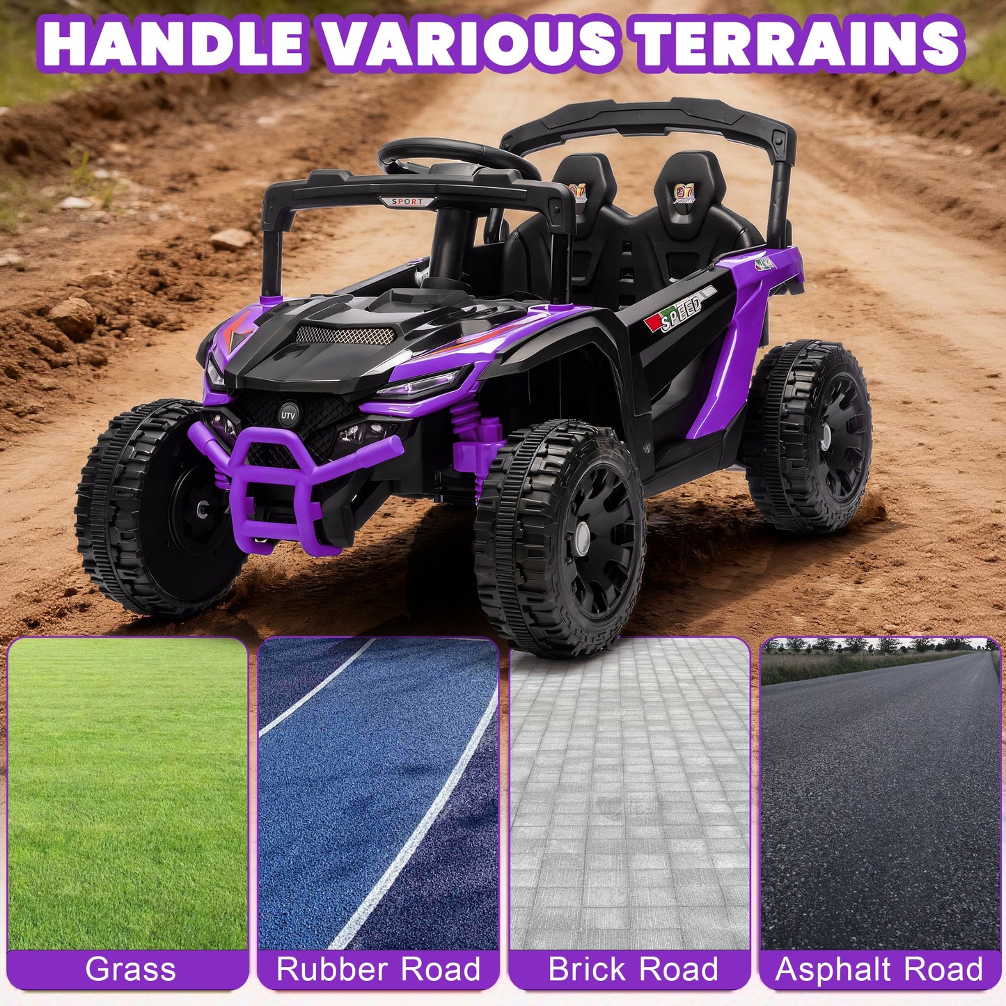 iYofe 24V Powered Ride on Toys with Remote Control, Kids Ride on Car UTV for Boys Girls Ages 3-5, Ride on Vehicles Electric Cars for Kids with Bluetooth, Music, LED Light, 4 Wheels Suspension, Purple