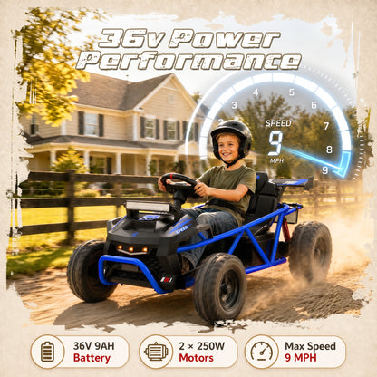 iYofe 36V Electric Ride on Car for Big Kids, Powered Ride on Vehicle for Boys Girls Ages 6+, Kids Electric Car with Bluetooth, Music, Rear Wheel Spring Suspension, Blue
