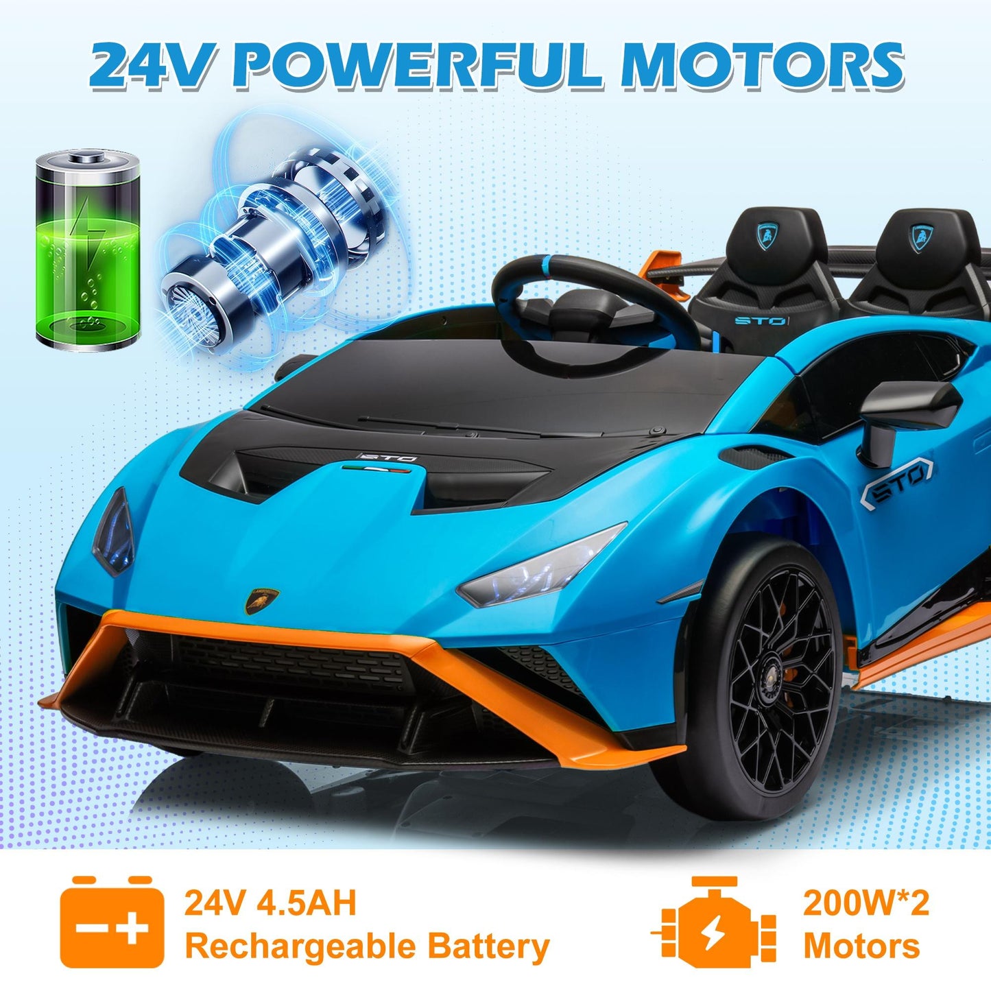 Lamborghini Ride on  Toy Car, 24V Electric Ride on Sports Car with Remote Control, Battery Powered Kid Car Kids Electric Vehicles, 4 Wheeler with Bluetooth, Music Player, LED Light, 360° Spins