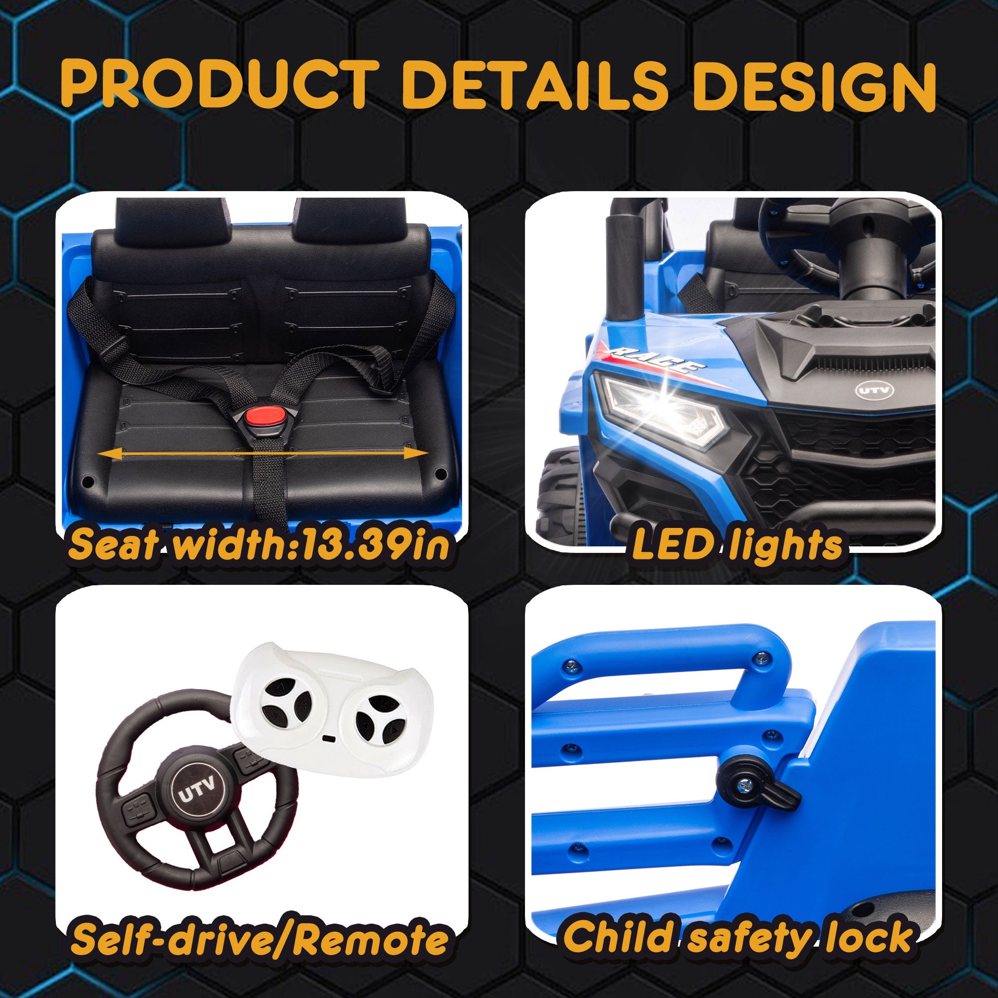 12V Powered Ride on Car UTV, Kids Ride on Toys for Toddlers Ages 3-5, Ride on Vehicles with Remote Control, Bluetooth, Music, 4 Wheels Suspension, Electric Cars for Kids Boys Girls, Blue