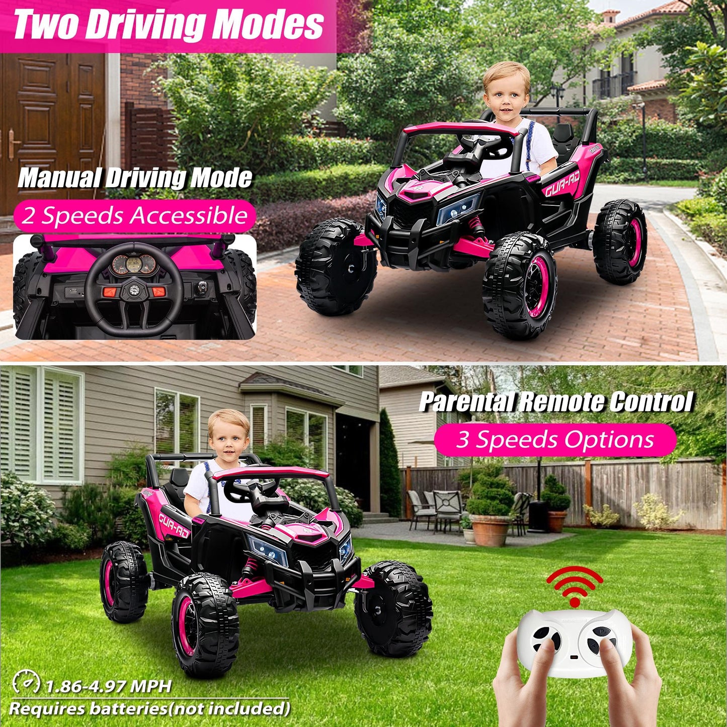 iYofe 24V Ride On UTV Car with Remote Control, Battery Powered Ride On Toys for Kids, 4 Wheels Ride on Vehicle with Music, USB, Bluetooth, Electric Cars for Kids Boys Girls 3-8 Ages Gifts, Pink