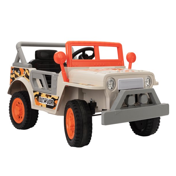 iYofe 12V Kids Electric Powered Ride on Toy Car，4 Wheels Kids Ride On Truck with LED Lights, horn, Ride on Toy for Kids 3-6years old Boys &Girls, Gray & White & Orange