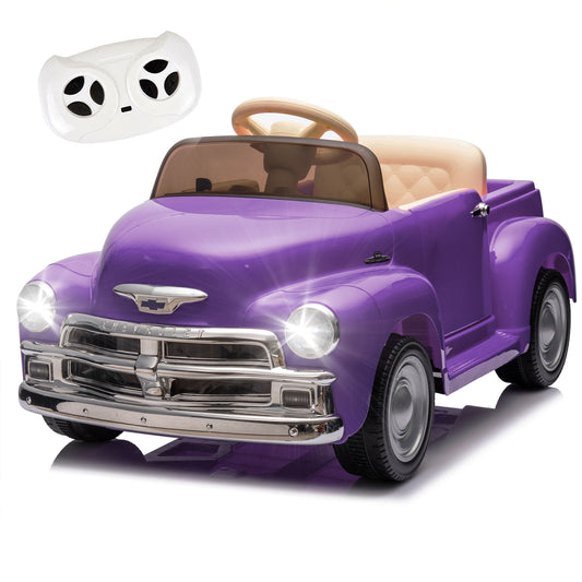 12V Ride on Toys, Licensed Chevrolet 3100 Powered Ride on Cars with Remote Control, Bluetooth, Music, USB Ports, LED Lights, 4 Wheels Suspension, Electric Car for Kids Boys Girls Ages 3-6, Purple