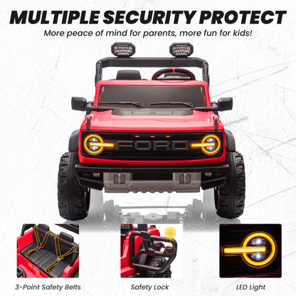 iYofe 24V 2 Seater Ford Bronco Raptor Powered Ride on Car with Remote Control, Bluetooth, Ages 3-8, Red