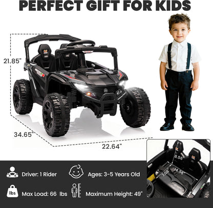 iYofe 24V Powered Ride on Toys with Remote Control, Kids Ride on Car UTV for Boys Girls Ages 3-5, Ride on Vehicles Electric Cars for Kids with Bluetooth, Music, LED Lights, 4 Wheels Suspension, Black