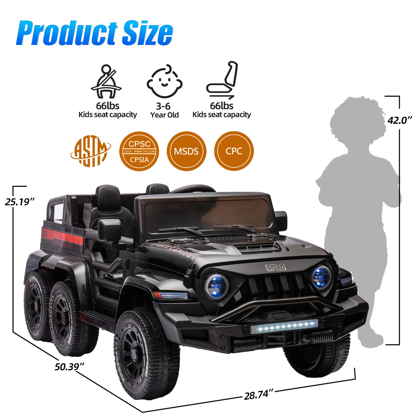 24V 2 Seats Ride on Car with Remote Control Ride on Toy for Boys and Girls 3-6 Years Old Electric Vehicle for Kids Ride on Truck, Bluetooth, Swing Mode