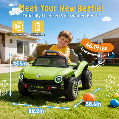 12V Ride on Toys, Licensed Volkswagen Beetle Powered Ride on Cars with Remote Control, Bluetooth, Music, USB Ports, LED Lights, 4 Wheels Suspension, Electric Car for Kids Boys Girls Ages 2-5, Green