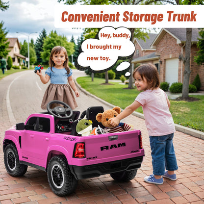 iYofe Ram Ride on Car Toys, 12V RAM 1500 Battery Powered Ride on Toy Truck with Remote Control, Electric Car for Kids Girls 3-5 w/ Bluetooth, Rear Storage Trunk, Safety Belt, 4 Wheelers