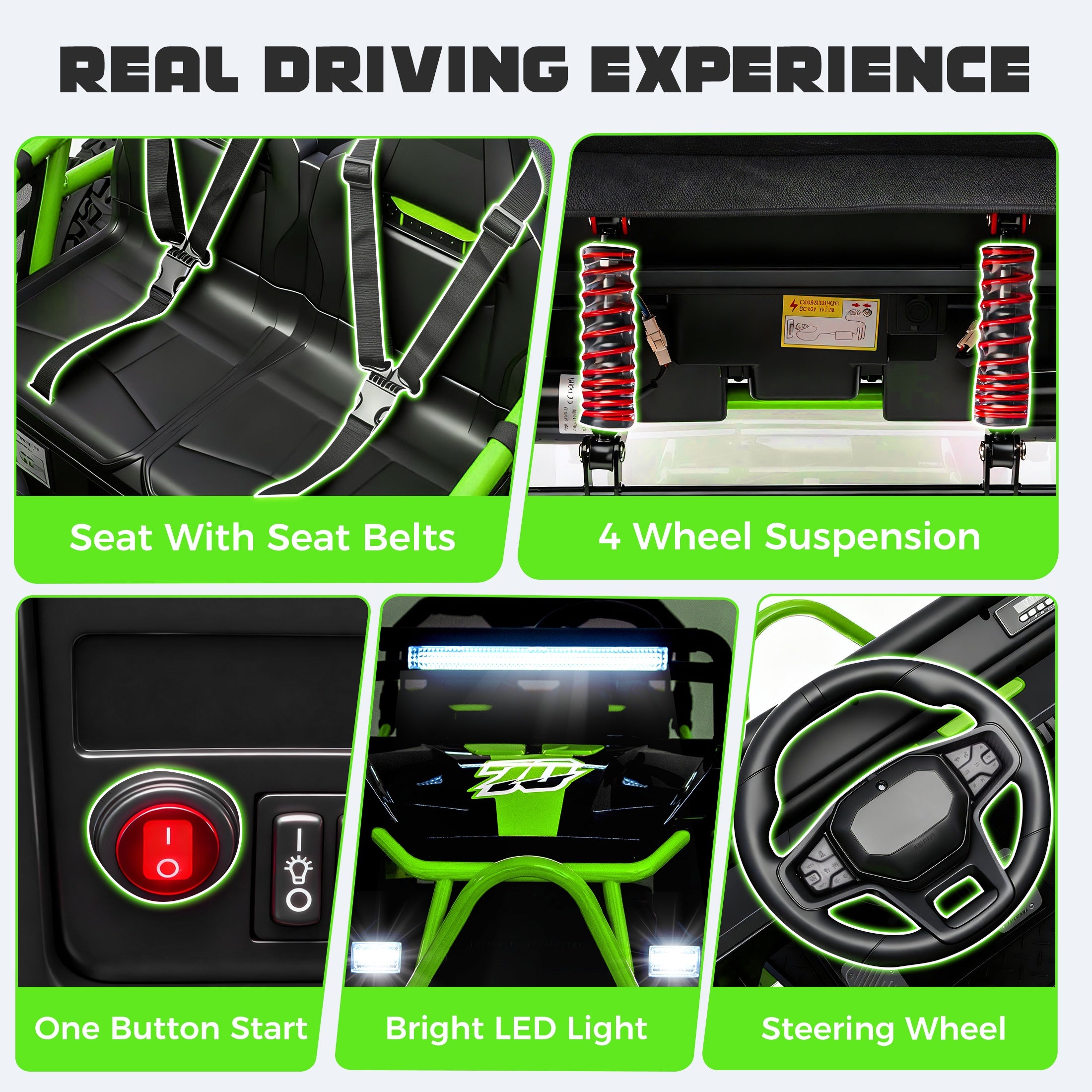 iYofe 36V Electric Ride on Car for Big Kids, Powered Ride on UTV Toys for Boys Girls Ages 6+, Kids Electric Vehicle with Bluetooth, Music, 4 Wheels Spring Suspension, without Remote Control, Green