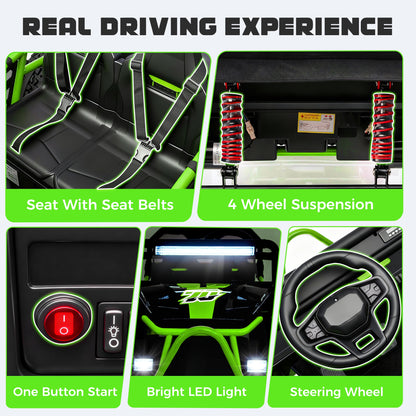 iYofe 36V Electric Ride on Car for Big Kids, Powered Ride on UTV Toys for Boys Girls Ages 6+, Kids Electric Vehicle with Bluetooth, Music, 4 Wheels Spring Suspension, without Remote Control, Green