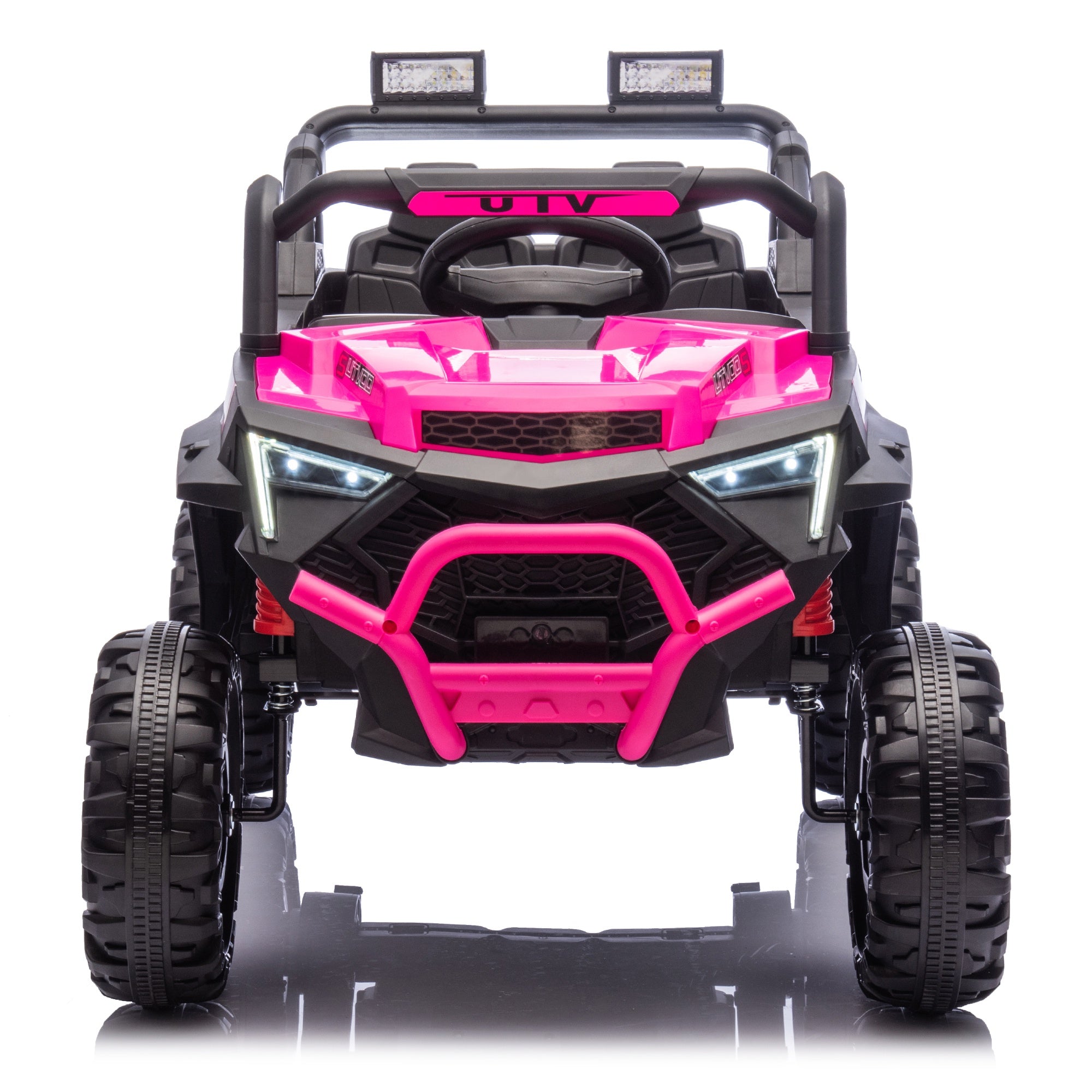 24V Powered Ride on UTV, iYofe Electric Ride on Cars with Remote Control, Bluetooth, Music, LED Lights, Portable Handle, 4 Wheels Suspension, Kids Ride on Toys for Boys Girls Ages 3-6, Pink