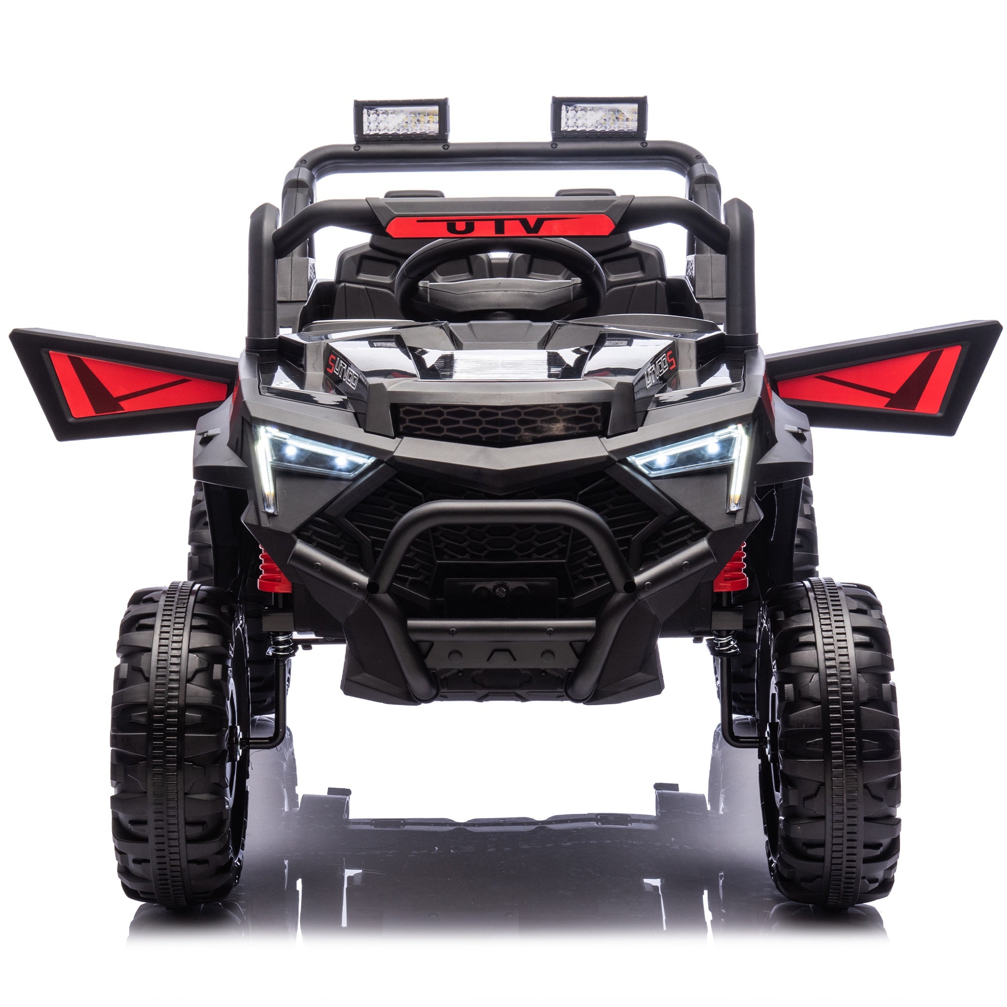 24V Powered Ride on UTV, iYofe Electric Ride on Cars with Remote Control, Bluetooth, Music, LED Lights, Portable Handle, 4 Wheels Suspension, Kids Ride on Toys for Boys Girls Ages 3-6, Black