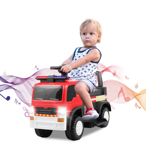 iYofe Kids 6V Ride on Car, Battery Powered Ride on Fire Truck with LED Lights, Music, Alarm sound and Horn, Electric Ride on Toy for 2-4 Years Old Boys Girls, Red & Black