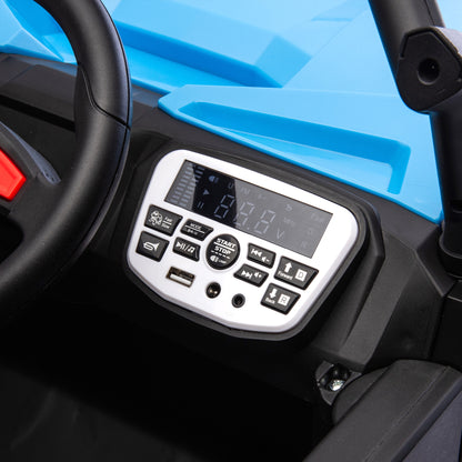 24V Powered Ride on UTV, iYofe Electric Ride on Cars with Remote Control, Bluetooth, Music, LED Lights, Portable Handle, 4 Wheels Suspension, Kids Ride on Toys for Boys Girls Ages 3-6, Blue