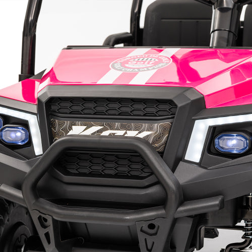 24V Remote Control Kids UTV Ride-On Car - 2 Seater Electric Toy Car w/ Parental Remote, Dual Motors, 4-Wheel Suspension, Bluetooth Audio, LED Lights & Removable Canopy