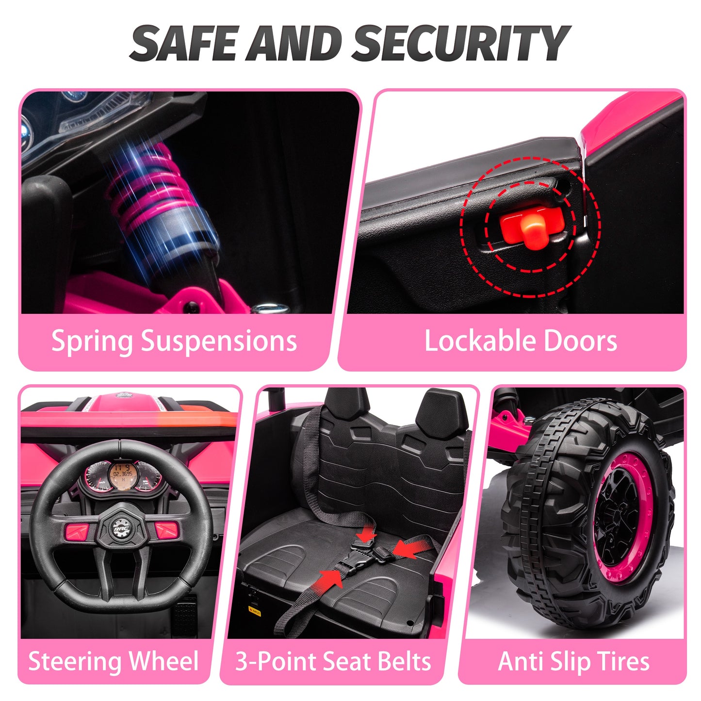 iYofe 24V Ride on Toys for Big Kids, Kids Ride on Car for Boys Girls 3-6, Powered Ride on UTV Electric Cars for Kids with Remote Control, Bluetooth Music, LED Lights, 4 Wheels Spring Suspension, Pink