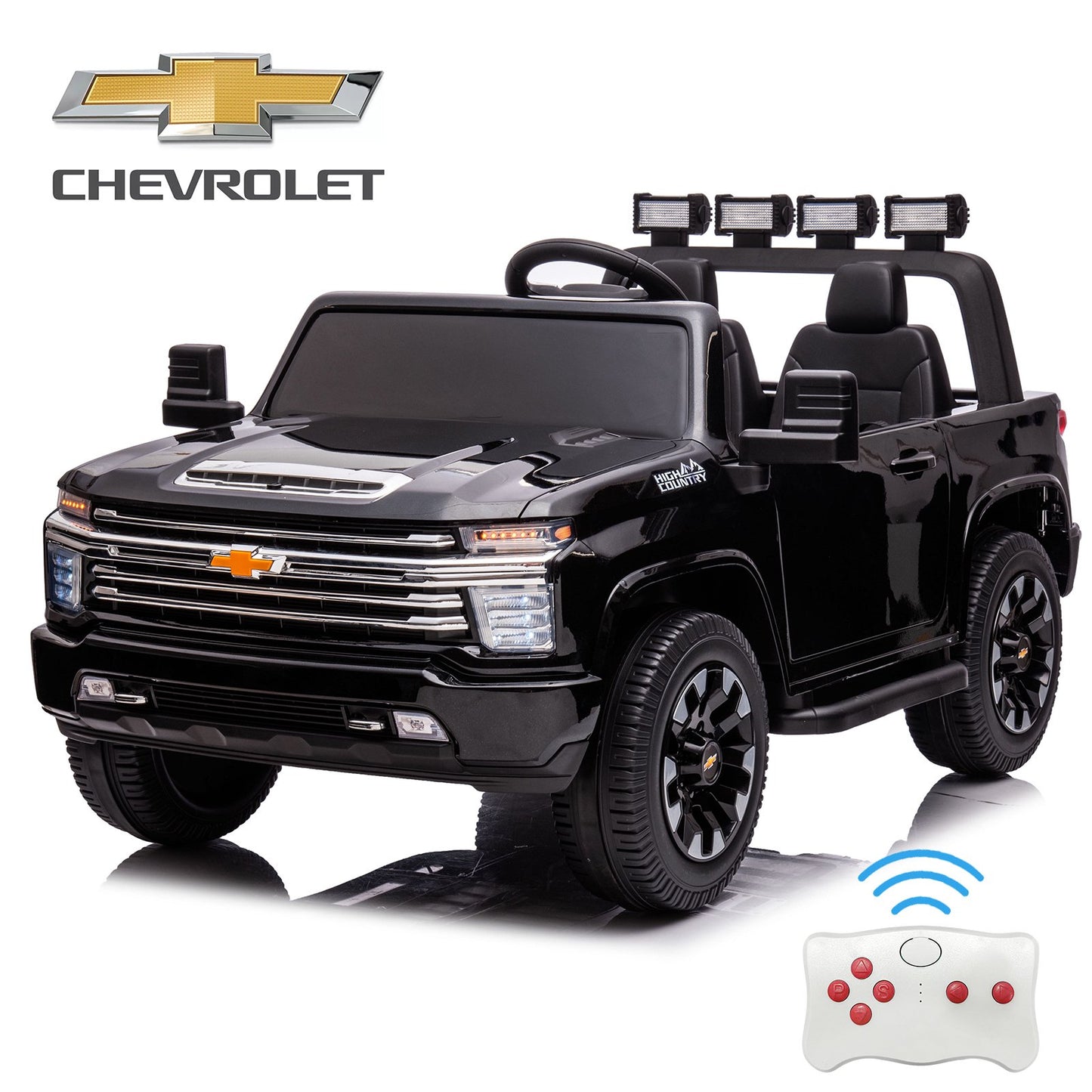 iYofe SILVERADO 12V Battery Powered Car Toy for Girls Boys, Kids Ride on Car for 3 4 5 Yrs with 2 Seats, Remote Control, LED Lights, MP3, Seat Belt, Electric Truck for Kids Birthday Gift, Black