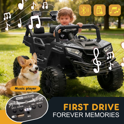 12V Powered Ride on Car UTV, Kids Ride on Toys for Toddlers Ages 3-5, Ride on Vehicles with Remote Control, Bluetooth, Music, 4 Wheels Suspension, Electric Cars for Kids Boys Girls, Black