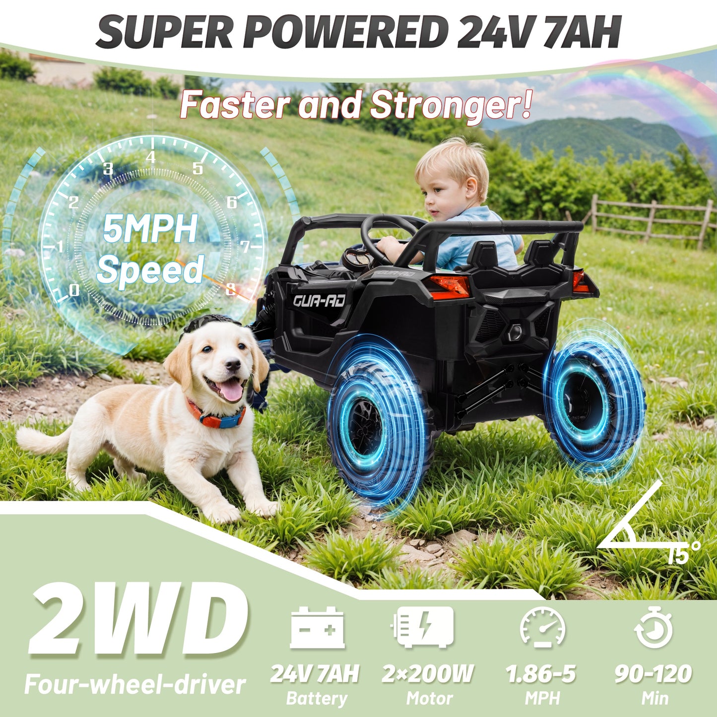 iYofe 24V Ride on Toys for Big Kids, Kids Ride on Car for Boys Girls 3-6, Powered Ride on UTV Electric Cars for Kids w/ Remote Control, Bluetooth Music, LED Lights, 4 Wheels Spring Suspension, Black