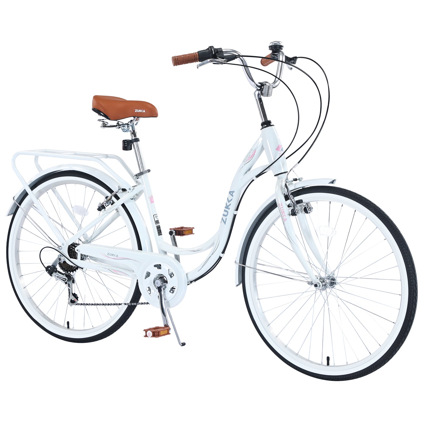 26 Inch Womens Beach Cruiser Bike with Hand Brakes, 7 Speed Bicycle for Adult Teen, Commuter Bike City Bike for Ladies with Backseat, 85% Assembled, Yellow