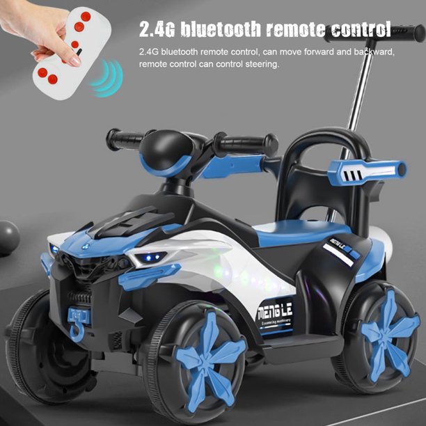 iYofe Push Car for Boy Girl, Kids Ride on ATV with Remote Control, LED Lights, Early Education, Push Handle and Safe Guardrail, Toddler Car Ride on Toy for 24-48 Months Kids Birthday Gift, Blue