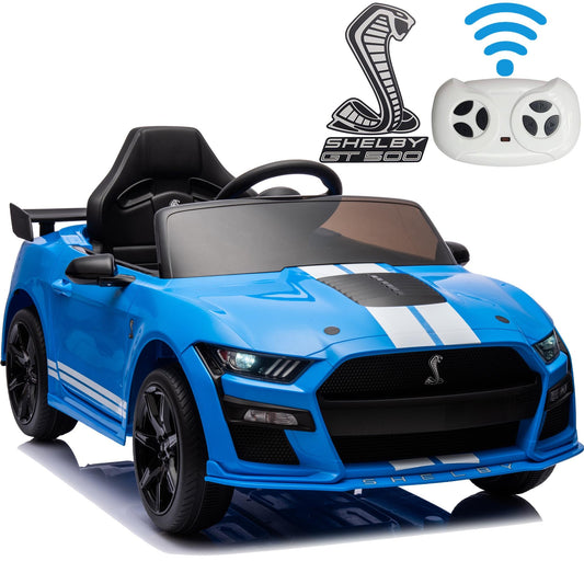 Ford Mustang Shelby 12V Ride On Car with Remote Control, Electric Car for Kids Toddler Electric Vehicle with Bluetooth, Radio, Music, USB Port, LED Lights, Battery Powered Ride on Toys for Kids, Blue