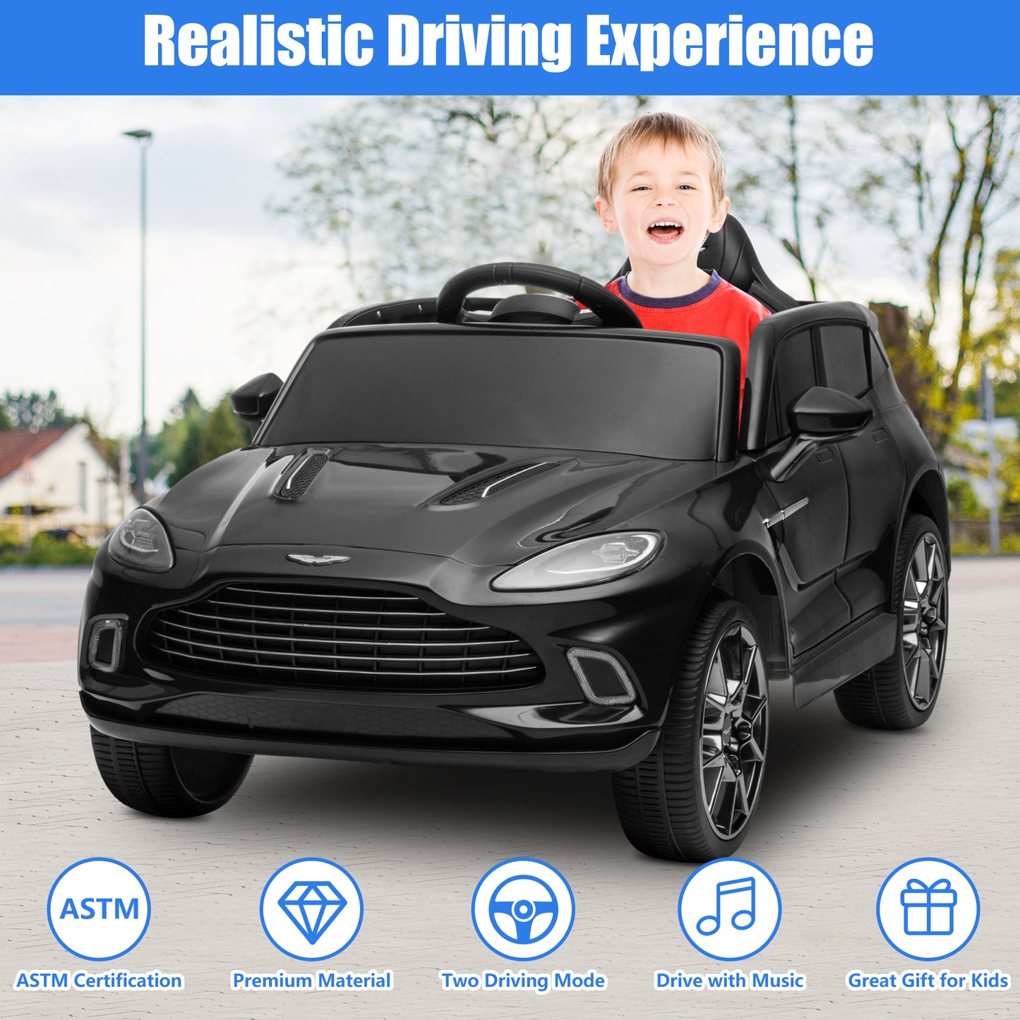 12V Ride On Car for Kids, iYofe Electric Vehicle Cars for Boys Girls, Ride On Truck with Remote Control, Battery Powered 4 Wheels Realistic Off-Road UTV Car, Ride On Toy for Birthday Gift, Black, R5351