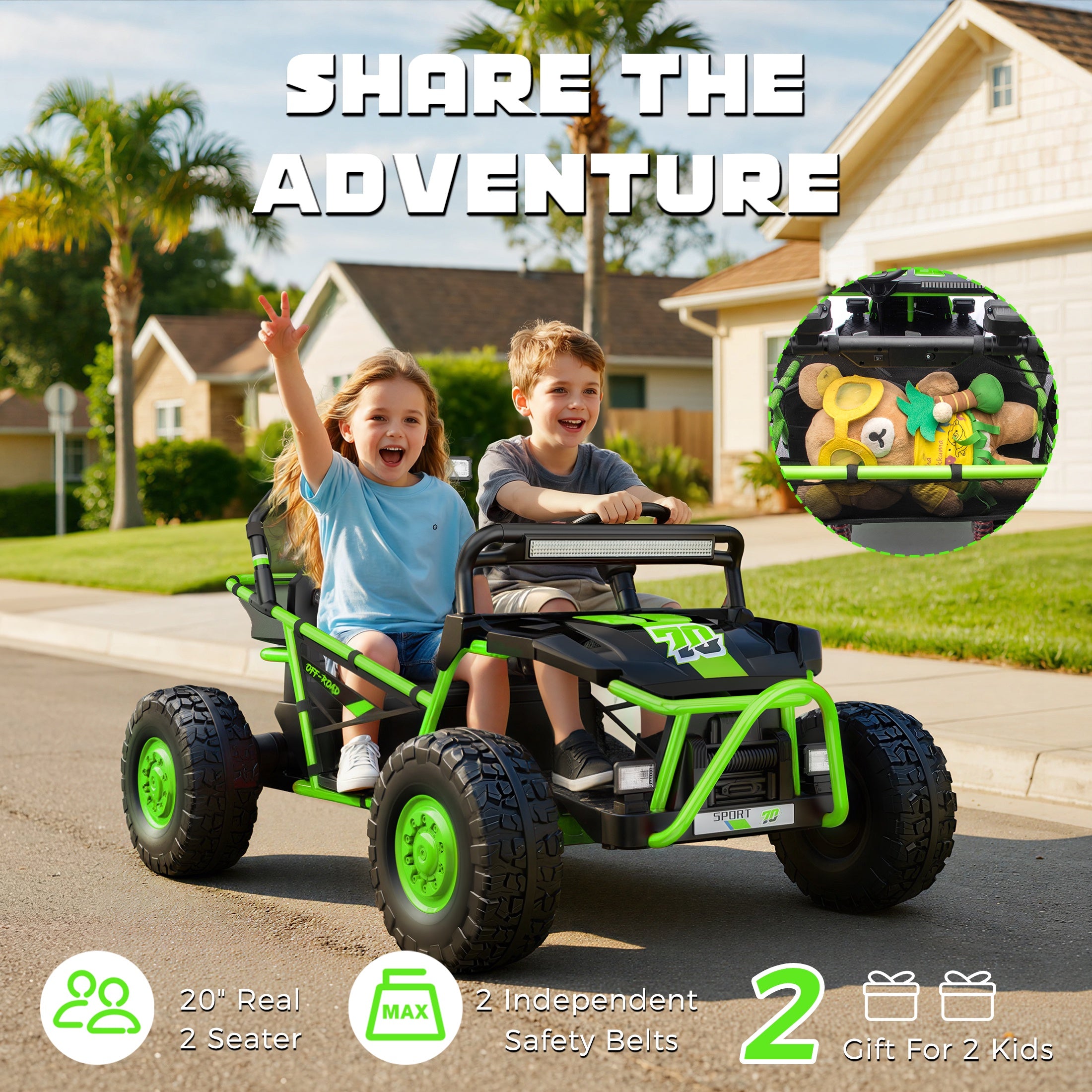 iYofe 36V Electric Ride on Car for Big Kids, Powered Ride on UTV Toys for Boys Girls Ages 6+, Kids Electric Vehicle with Bluetooth, Music, 4 Wheels Spring Suspension, without Remote Control, Green