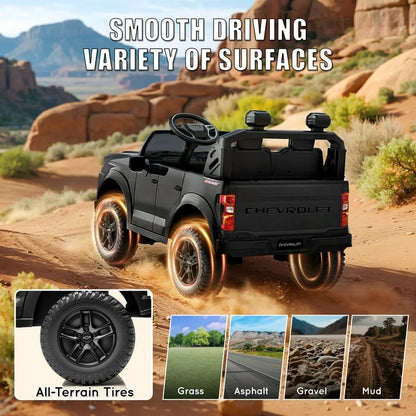Chevrolet Silverado 24V Powered Ride on Cars for Kids, Extra large Real 2 Seat Ride on Toys with Remote Control, LED Light, MP3 Player, Electric Vehicles Ride on Truck for Boys Girls Gifts, Black