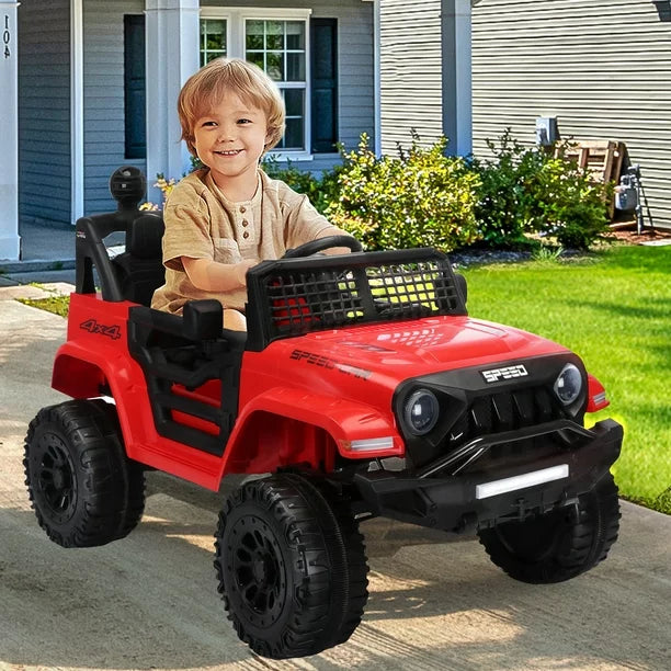 12V Battery Powered Ride on Toys, SESSLIFE Kids Ride on Car with Remote Control, MP3 Player, LED, Bluetooth, 4 Wheel Electric Car for Boys, Kids Ride on Truck for Christmas Birthday Gift, Red