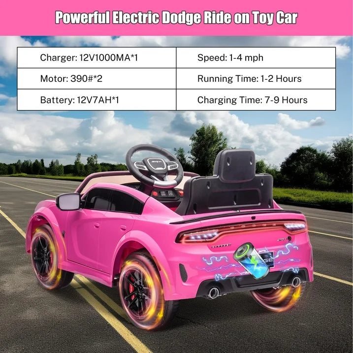 iYofe 12V Electric Battery Powered Ride on Toy for Kids, Licensed Dodge 12V Ride on Car with Remote Control, USB, MP3, Bluetooth, LED Lights, 4 Wheel Suspension, Kids Car to Ride for Ages 3-4, Pink