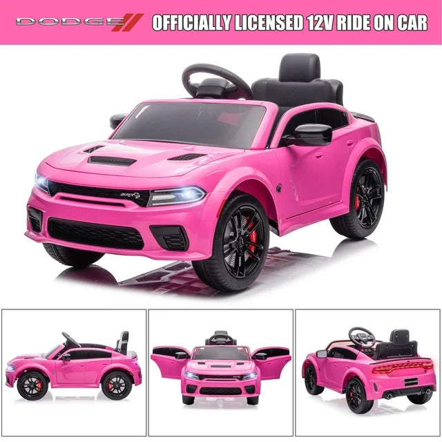 iYofe 12V Electric Battery Powered Ride on Toy for Kids, Licensed Dodge 12V Ride on Car with Remote Control, USB, MP3, Bluetooth, LED Lights, 4 Wheel Suspension, Kids Car to Ride for Ages 3-4, Pink