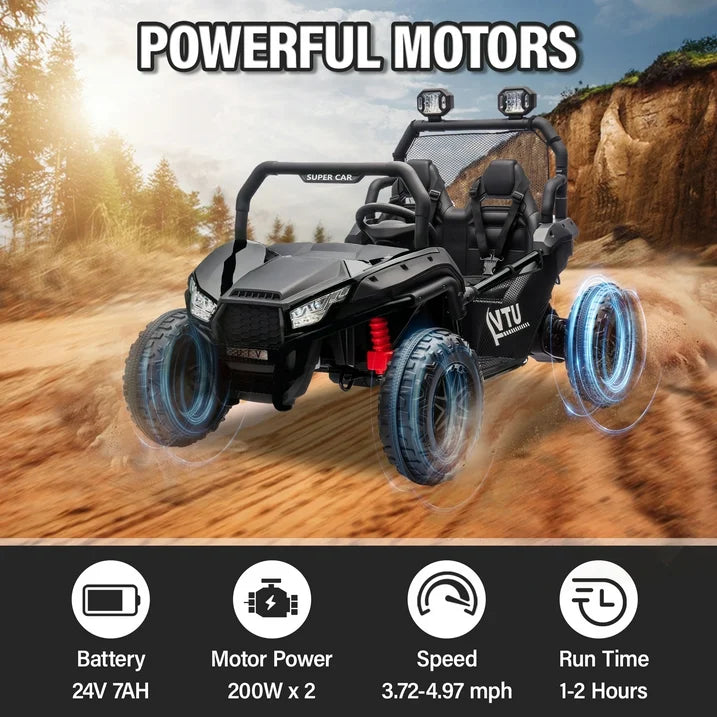 24V Ride on Car for 2 Kids, 2 Seater Kids Ride on UTV Cars, 400W Super Power Electric Cars with Remote Control, Bluetooth, Rear Storage Space, 4 Wheel suspension, LED Light, Rear Searchlight