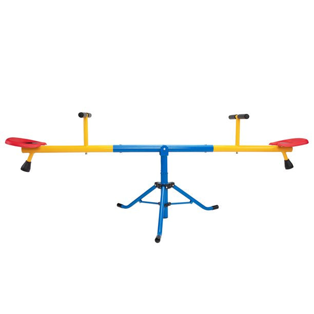 iYofe Swivel Seesaw Teeter Totter for Kids, Outdoor Playground Equipment with 360° Rotation, Child Seesaw for Boy Girl, Red & Yellow & Blue & Black, 2 Seats