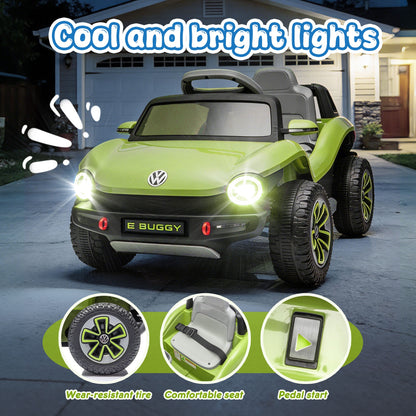 12V Ride on Toys, Licensed Volkswagen Beetle Powered Ride on Cars with Remote Control, Bluetooth, Music, USB Ports, LED Lights, 4 Wheels Suspension, Electric Car for Kids Boys Girls Ages 2-5, Green