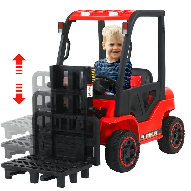 iYofe Forklift Ride on Car, 12V Ride on Car with Remote Control, Electric Construction Toy with Extra Lifting Pallet, Music Player, Key Start, Ideal Birthday Gift for Kids Ages 3-12, Red