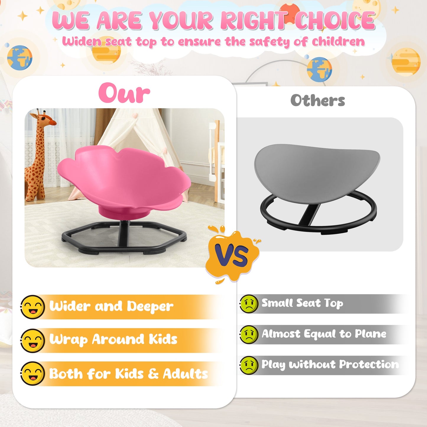 iYofe Kids Sensory Spinning Chair, Petal Shape Spinning Chair for Autistic Kids, Chair Sensory Spinner Seat for Autism Toddlers ADHD Children, 360° Rotating Therapy-Grade Chair with Safety Base, Pink