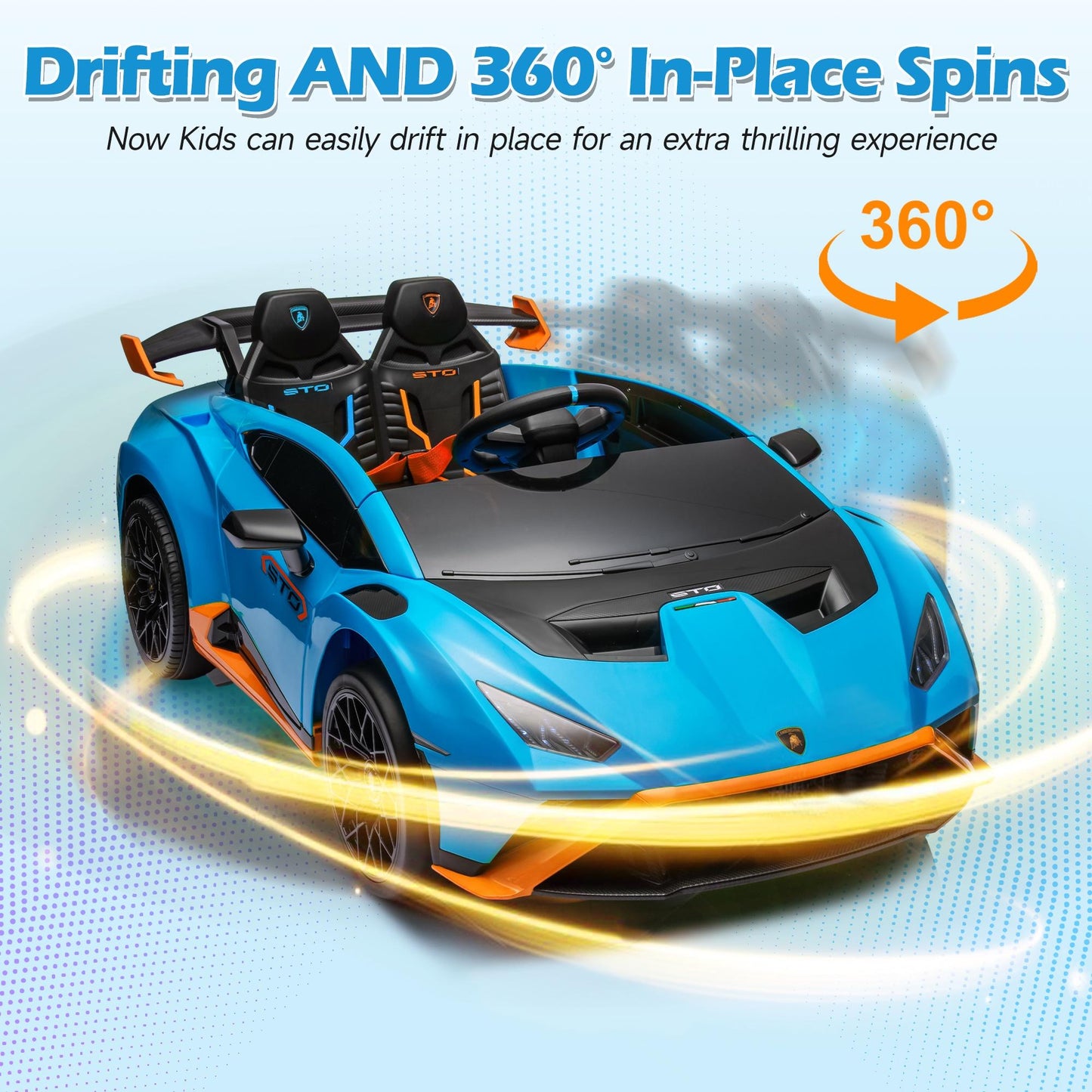 Lamborghini Ride on  Toy Car, 24V Electric Ride on Sports Car with Remote Control, Battery Powered Kid Car Kids Electric Vehicles, 4 Wheeler with Bluetooth, Music Player, LED Light, 360° Spins