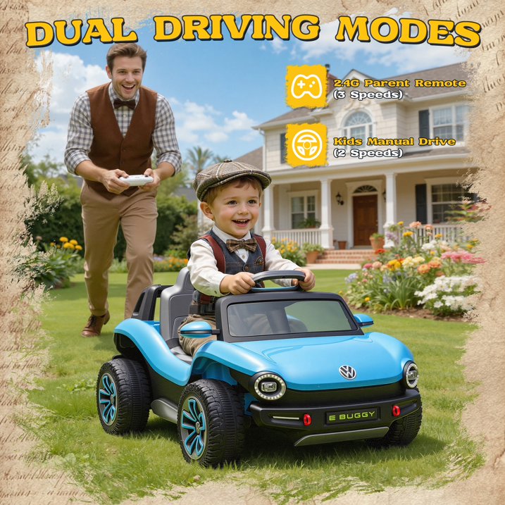 Volkswagen Beetle 12V Kids Ride On Car with Remote Control, Powered Electric Car for Kids, Ride On Toy with 4 Wheel Suspension, Bluetooth Music, LED Headlights, Cars for Kids Ages 3–5, Blue