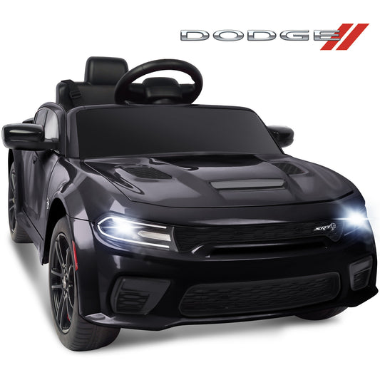 Ride on Cars, 12 V Licensed Dodge Charger Battery Powered Ride On Toys with Remote Control, MP3 Player, LED Headlights, Safety Belt, 4 Wheeler, Electric Car for Kids 3-5 Boys Girls, Black