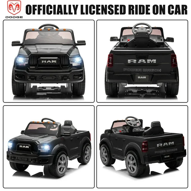 12V Powered Ride on Cars, Dodge RAM Ride on Toy with Remote Control, Kids Electric Ride on Truck with Music, Bluetooth, Cup Holder, Back Storage, Electric Cars for Kids Boys Girls 3-6 Ages, Black