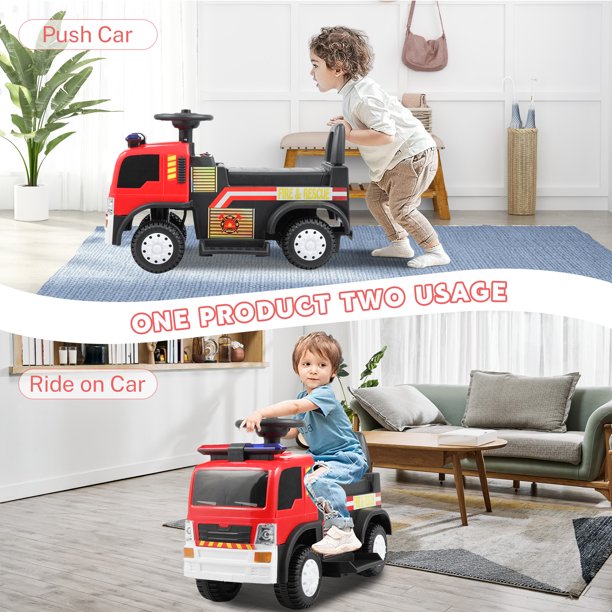 iYofe Kids 6V Ride on Car, Battery Powered Ride on Fire Truck with LED Lights, Music, Alarm sound and Horn, Electric Ride on Toy for 2-4 Years Old Boys Girls, Red & Black